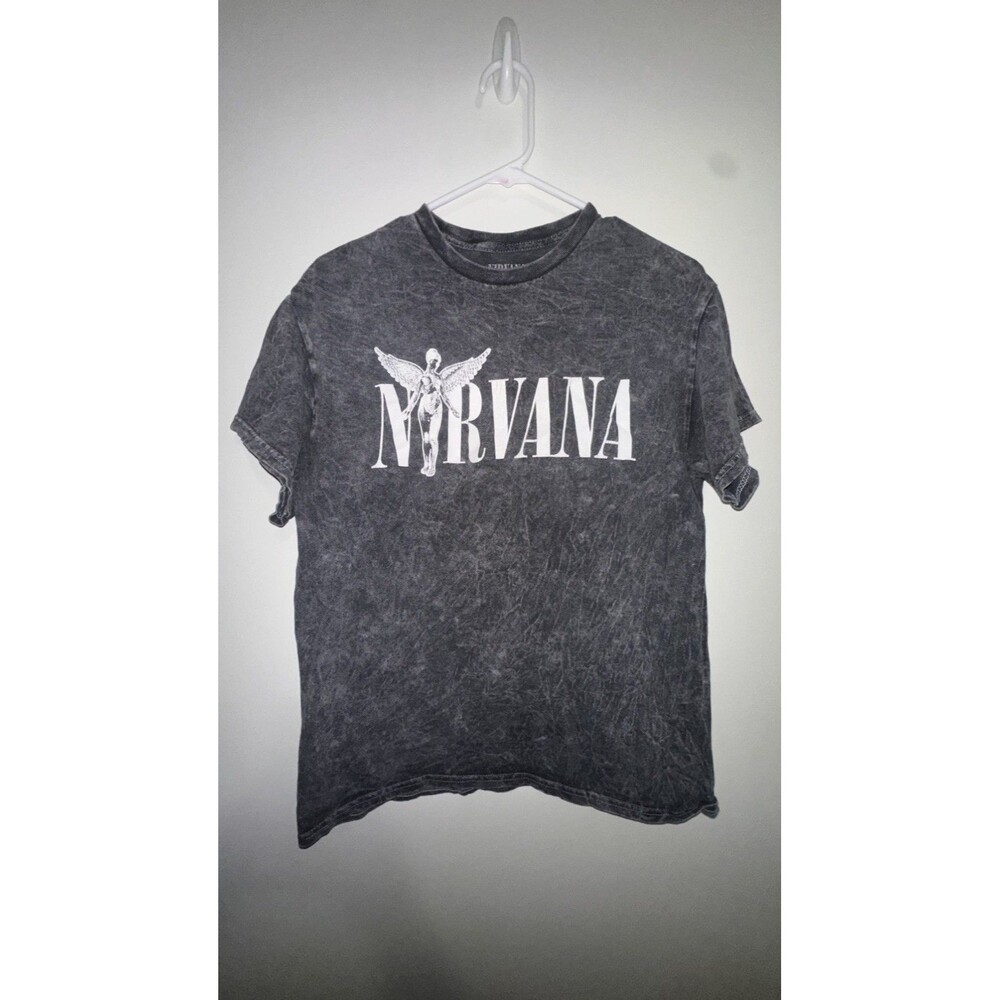 Vintage Nirvana Charcoal Black Cotton Unisex T-shirt Angel Size Medium